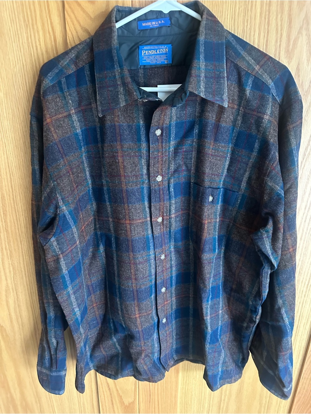 Pendleton Blue and Brown Plaid Wool Button-Down Shirt